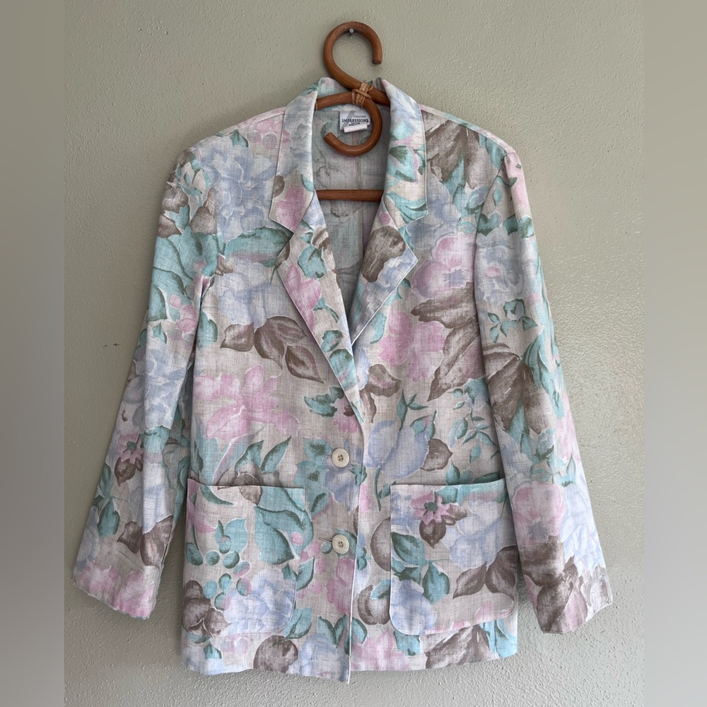 Vinatge 80's Linen bland Floral Pastel Blazer